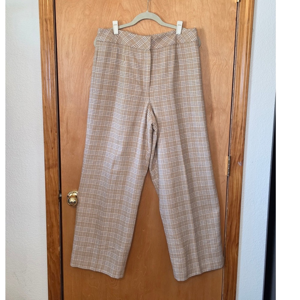 Vintage Tribeca Studio Womens Tan Plaid Wool Blend Wide Leg Trousers Size 1616